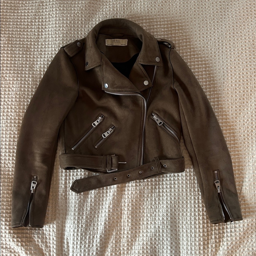 Zara Brown Faux Suede Women's Biker Jacket